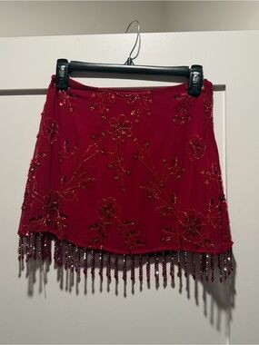 Princess Polly Red Beaded Fringe Mini Skirt